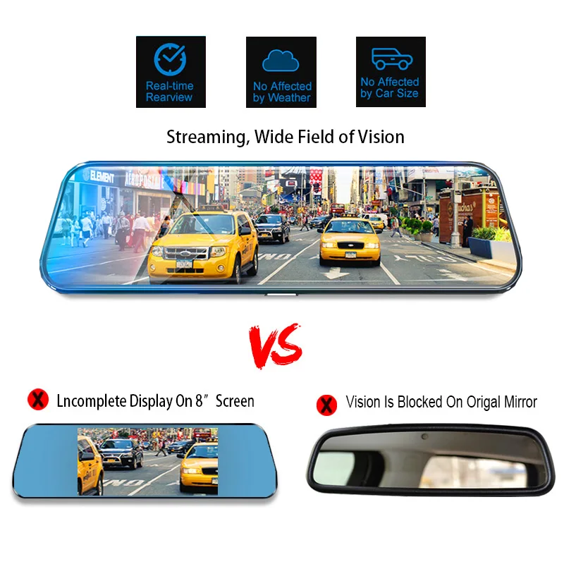 Дешево Автомобильный видеорегистратор, 10 дюймов, поток, зеркало заднего вида, сенсорный экран, ночное видение, 1080 P, видеорегистратор, камера, видео...