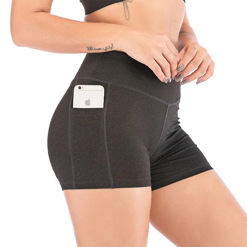 

2020 Summer Women Yoga Shorts High Waist Seamless High Elastic Mobile Phone Pocket Yoga Clothes Sport Shorts Fitness Shorts