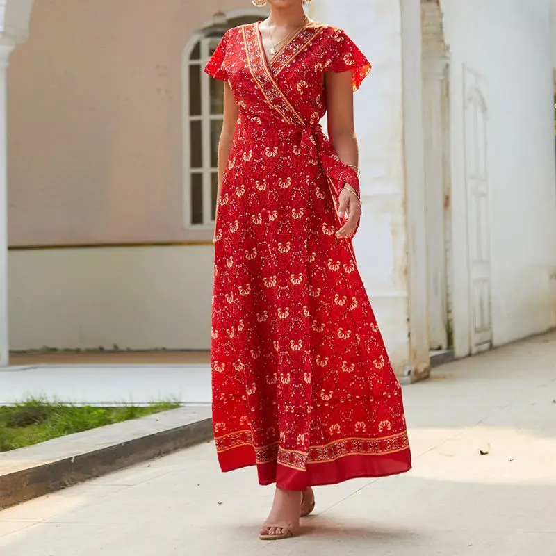 Vestido de Verão Praia com Decote em v Elegante de Manga Novo Feminino Sexy Padrão Arco Vestido Curta-q22 2021 25 sexy padrão arco praia com decote em