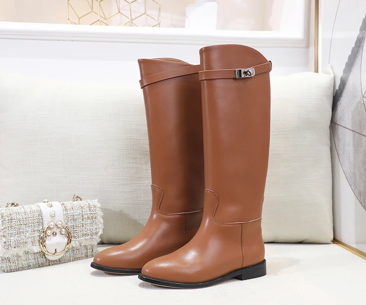 leather inside Г., популярные ботильоны с замком акулы женские зимние высокие сапоги до колена сапоги для верховой езды - Цвет: leather inside