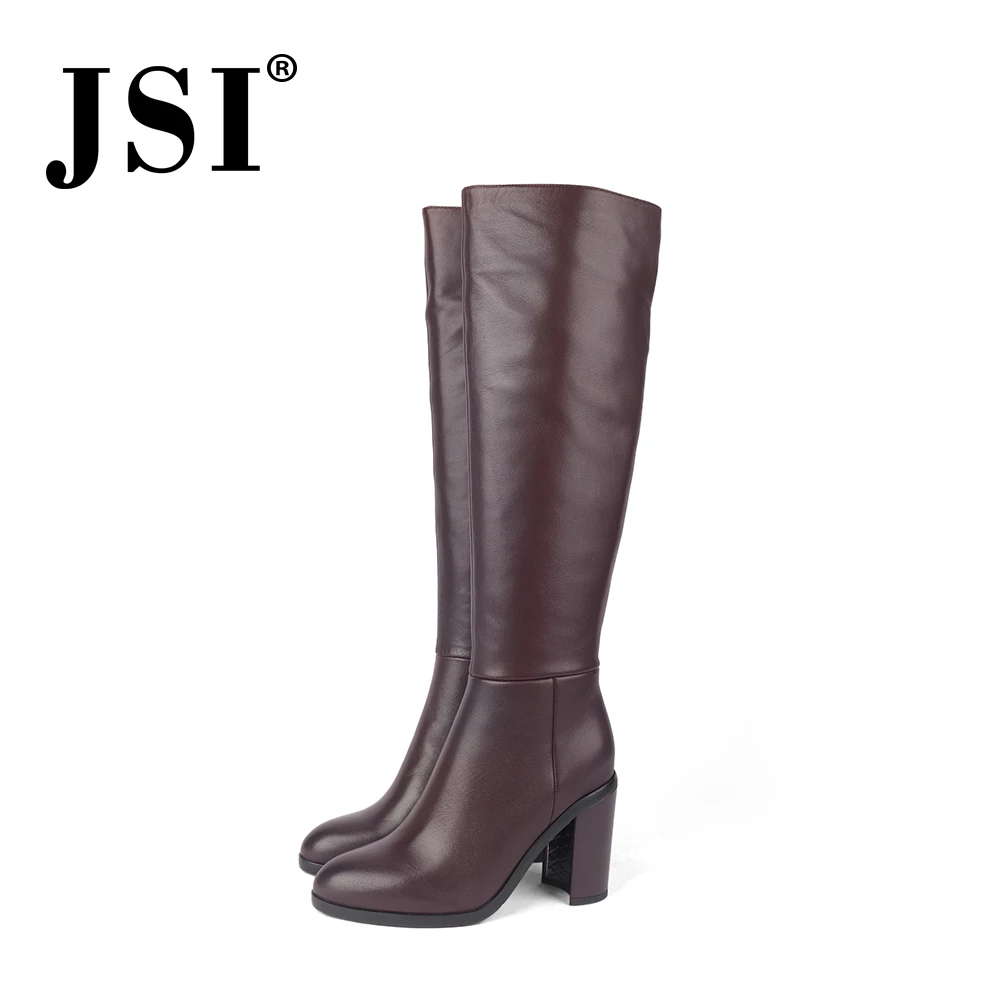 

JSI Women Boots Genuine Leather Pointed Toe Zip Pointed Toe Solid Knee-High Shoes Square Heel Super High Heels Women Boots jc213