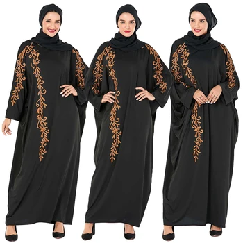 

Muslim Women Abaya Dress Batwing Sleeve Loose Embroidery Kaftan Islamic Turkey Vintage Jilbab Farasha Lady Clothing Dubai Gown