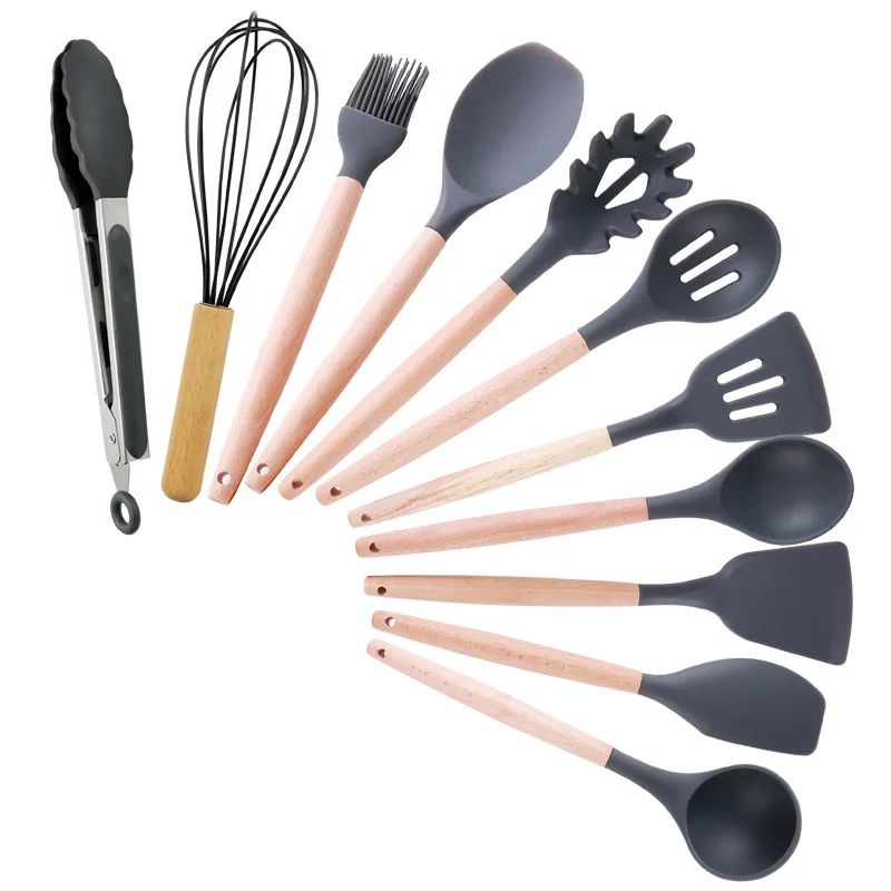 Кухонные принадлежности из силикона с деревянной ручкой, набор кухонных скребок для инструментов, кухонные инструменты, кухонные принадлежности