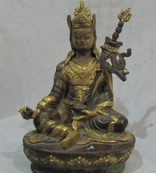 

free shipping 8"Tibet Buddhism Temple 100% Bronze 24K Gild Padmasambhava master Buddha Statue