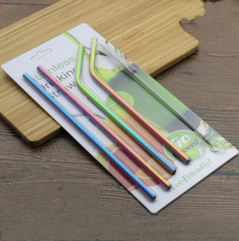 

50 Sets 6mm Stainless Steel Drinking Straw in Package Drink Straws Brush for Cup Bend & Straight Straw Sets