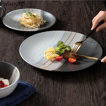 

1pcs ceramic solid color western food steak tray coffee plate ramen salad bowls afternoon tea set coffee cup kitchen supplies