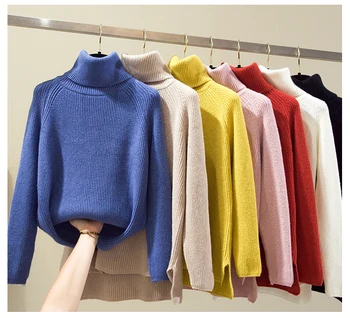 

Womens Sweater 2019 Autumn Winter Tops Turtleneck Sweater Lady Pullover Casual Loose Knitted Sweater Office Bastic Wear