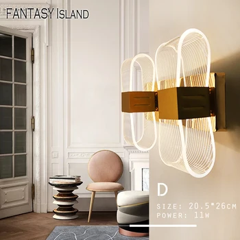

Nordic Gold Acrylic LED Wall Lamp For Bedroom Bedside Aisle Living Room Hotel Model Partition Wall Sconce Night lights