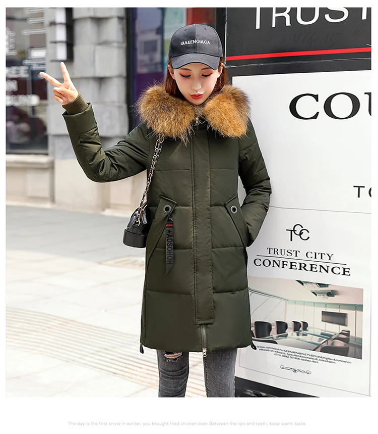 Solid Fur Hooded Thicken Long down cotton coats Women Casual Long Sleeve Warm Cotton Coats Female Hardy Jackets New large size