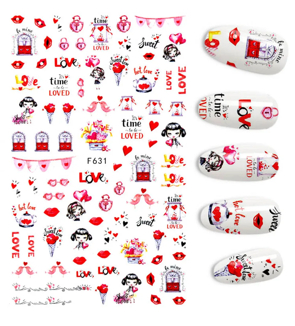 The New 3D Nail Sticker Cool English Letter stickers for nail Foil Love Heart Design Fashion Manicure Stickers