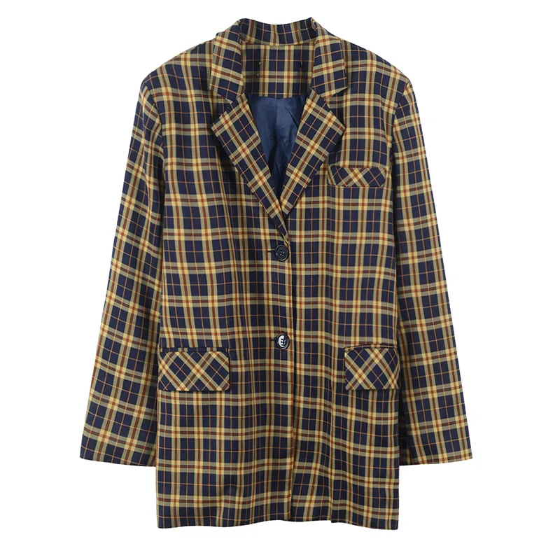 

2018 Early Autumn Fashion New Style England Retro Pattern Turn-down Collar Coat Versatile Loose-Fit Suit Tops