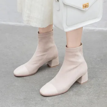 

Big Size 9 10 11 12 boots women shoes ankle boots for women ladies boots shoes woman winter Suede stitching sleeve thick heel