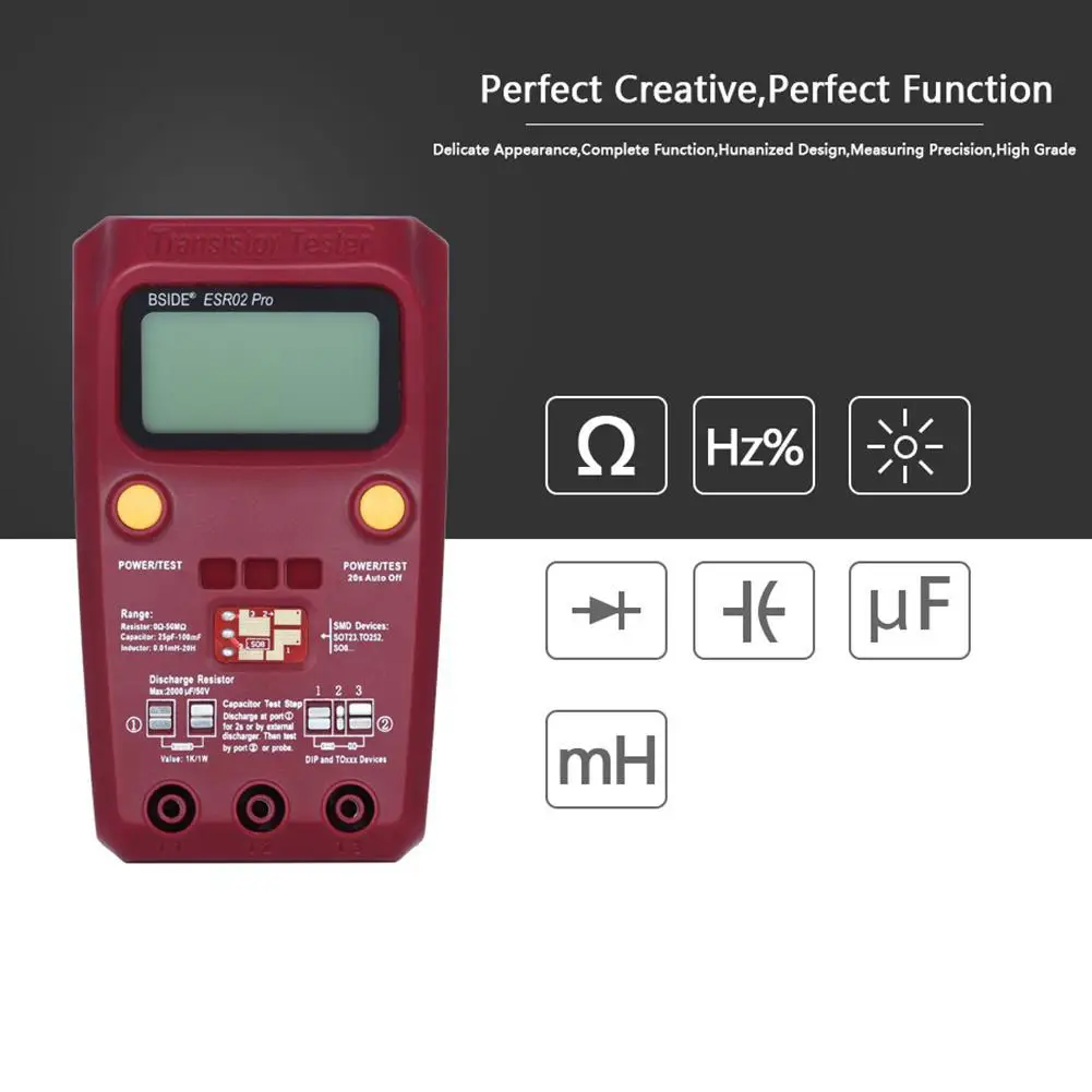 BSIDE ESR02 pro многоцелевой Транзистор тестер Диод Триод Емкость резистор метр MOS/PNP/NPN SMD тестер