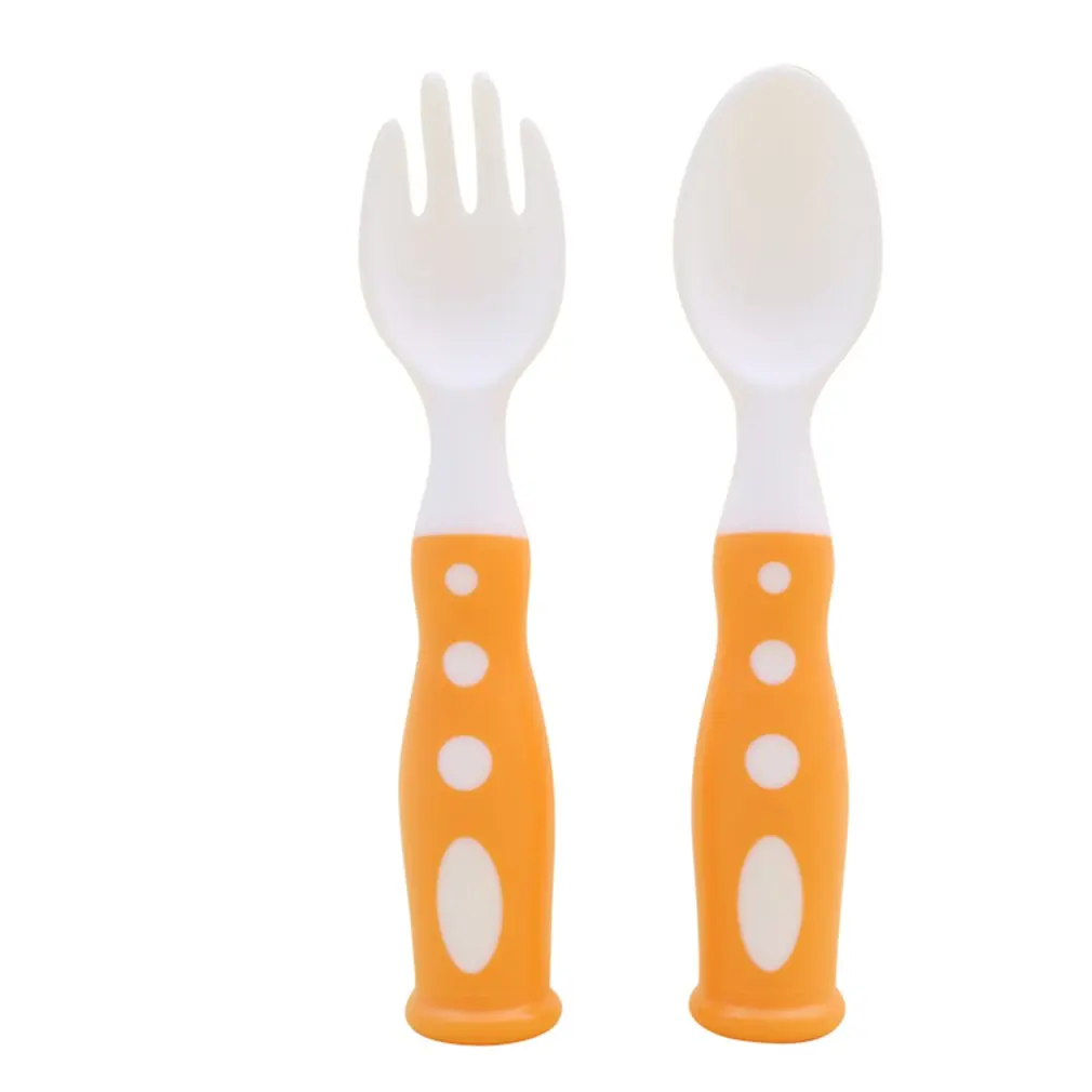Easy Clean Double Color Newborn Baby Spoons Fork Soft Silicone Feeding Spoon Safety Utensils Patchwork Children - Цена: 