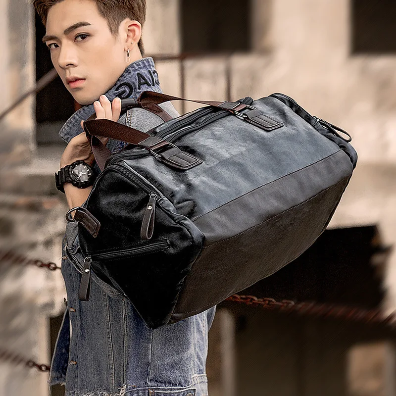 

2020 Men's Bag Fitness Bag Shoulder Messenger Bag Men's Handbag Fashion Soft PU Polyester Leather Large Capacity Travel Bag