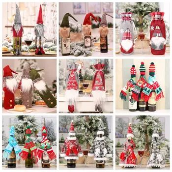 

Luanqi Christmas Gnome Wine Bottle Sweater Cover Bag Santa Claus Knitted Hat 2020 Xmas Dinner Party New Year Christmas Ornaments
