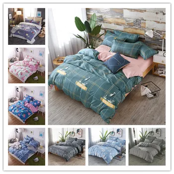 

Green Plaid And Animal Birds Printing Bedding Set Microfiber Duvet Cover Single Double King Size For Home