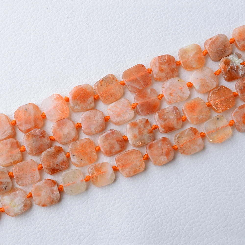 Natural Genuine Orange Gold Sunstone Hand Cut Faceted  Nugget Loose Beads Fit Jewelry 15