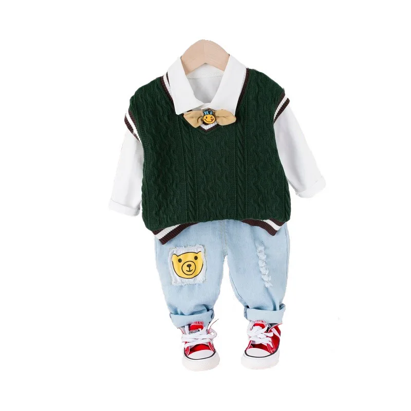 

New Spring Autumn Baby Clothes Suit Children Boys Girls Vest Tie T Shirt Pants 3Pcs/sets Toddler Casual Clothing Kids Tracksuits