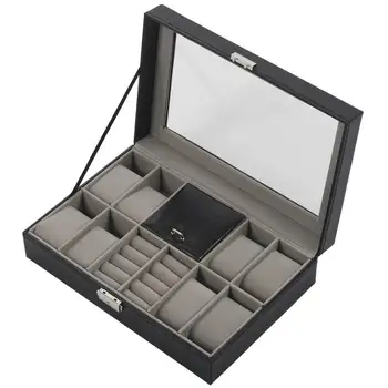 

11-grids Faux Leather Watch Jewelry Display Storage Box Black
