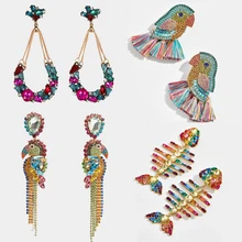 Лучшие женские роскошные серьги-капли с бахромой в виде птиц из стекла ZA для женщин, уникальные свадебные ювелирные изделия, фирменный дизайн, серьги с кристаллами