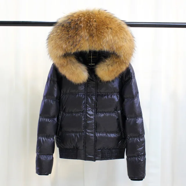Real Raccon Fur Hooded Waterproof Winter Puffer Jacket Women Slim 90% Duck Down Coat Short Shiny Female Feather Down Parka 4