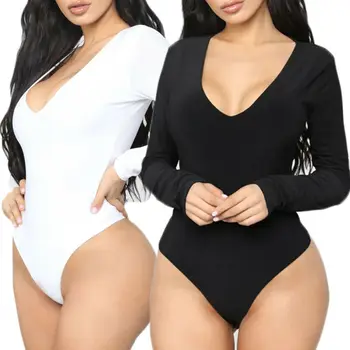 

New Arrival Casual Women Ladies Sexy Long Sleeve Pure Color Bodysuit Stretch Leotard Tops Jumpsuit Clothes Jumpsuits