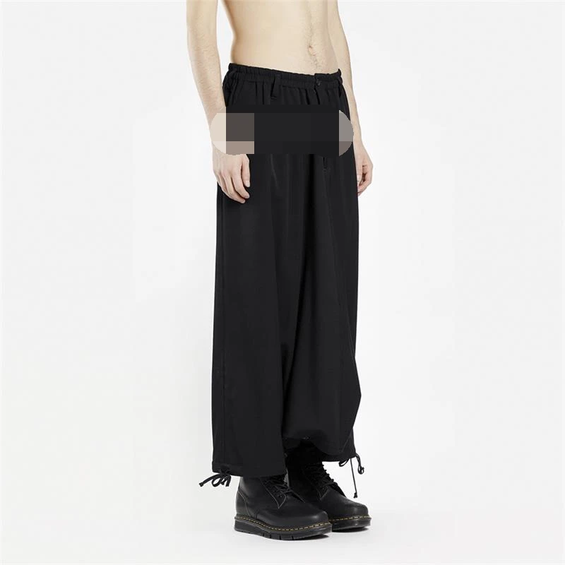 Men's Culottes Casual Pants Wide Leg Pants Spring And Autumn New Black Elastic Waist Fashion Pants Leg Drawstring Straight Pants