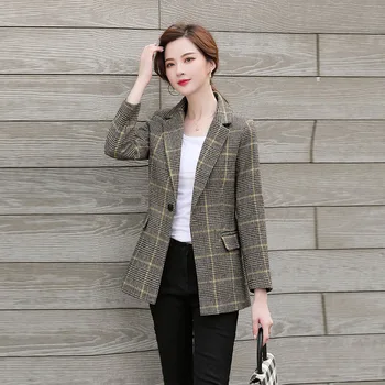 

Women's jacket 2019 autumn new casual fashion temperament slim slimming plaid single button small suit women's shirt