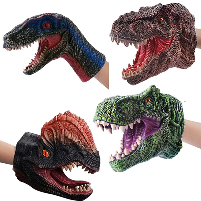 1Pcs Children's soft rubber animal dinosaur head hand puppet toy Simulation Tyrannosaurus /Raptor Soft Gloves Xmas gift for kids 2