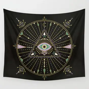 

Evil Eye Mandala Black Tapestry Wall Hanging Bedspread Coverlet Wall Art Blanket Curtain Throw Towel Personalized Tapestries