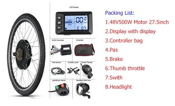 Electric Bike Conversion Kit Rear Wheel Motor 36V/48V 500W Hub motor wheel e bike conversion kit 48V 20inch/26inch Bike kits - Цвет: 27.5inch  48V  kits