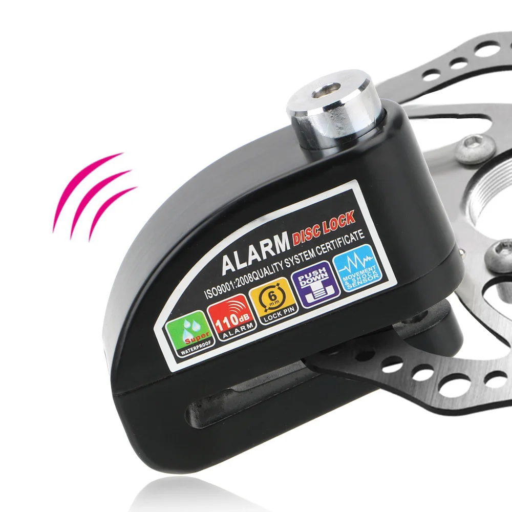 Bloqueio de Freio a Disco de Moto Proteção de Bloqueio para Bicicleta Motocicleta à Prova Motocicleta Alarme Bloqueio Alta Segurança Anti-roubo Dwaterproof Água 110db 9 Motocicleta alarme bloqueio de freio a disco
