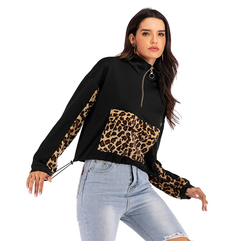 low cost  Jelics Fashion Streetwear Sexy Leopard Patchwork Casual Jacket Women Pullover Coat Basic Jacket Out
