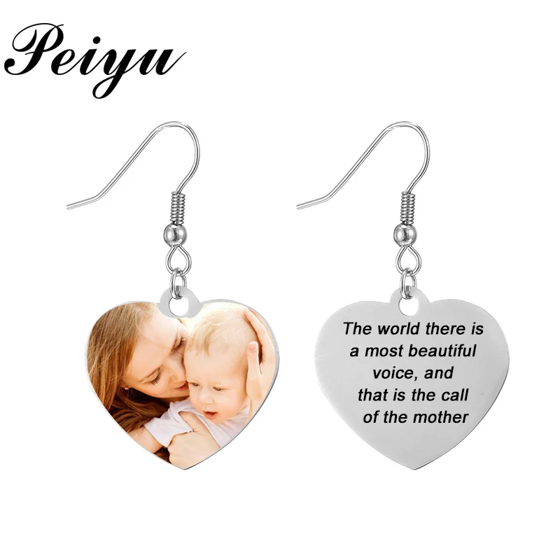 Custom Earrings for Women Fashion Jewelry with Heart Dangle Print Photos and Words on Earring Personality Gifts for Mother dangle earrings jewelry envelope bag wedding postage stamps mini packing envelopes