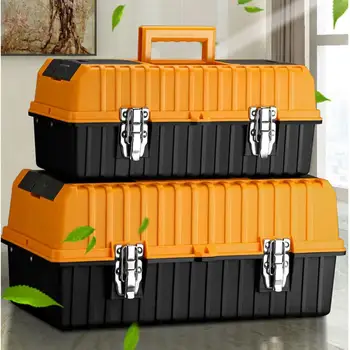 

Ehomebuy Yellow and Black Toolbox Plastic Folding Portable Toolbox Household Tool Cabinet Work-box Tool Kit With Handle