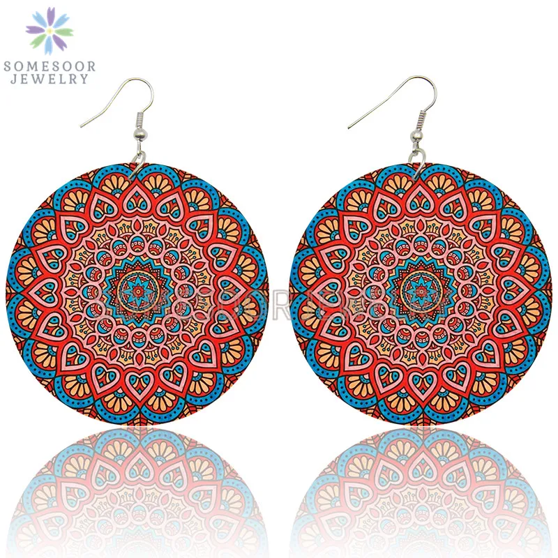 SOMESOOR Vintage Bohemian Flower Wooden Drop Earrings African Ethnic Beautiful Loops Pendant Dangle Jewelry For Women Gifts