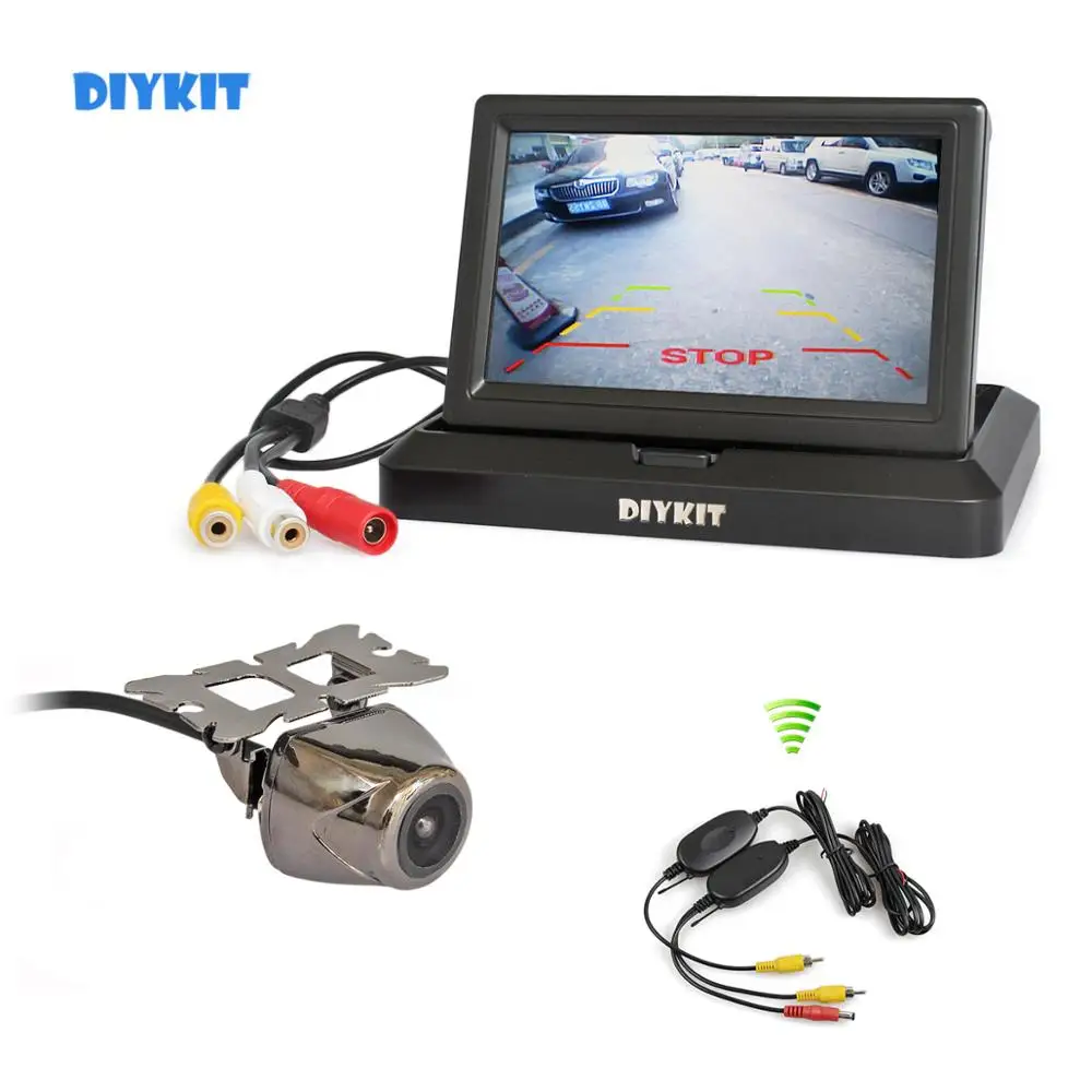 

DIYKIT Wireless 5" Foldable Rear View Monitor Car Monitor Waterproof Metal Rear View Car Camera Parking System Kit