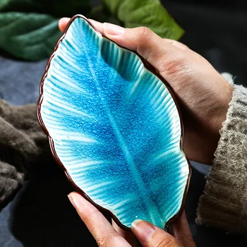 

Japanese style Colorful leaf shape leaf dish ceramic dish ice crack glaze sushi dishes tableware small Jewelry Room plate dish