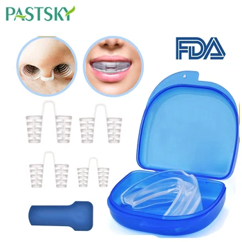 

Professional Anti Snoring Device Mouth Teeth Trays Brace + 4 Nose Clip set Snore Stopping For Sleeping aid Health Care