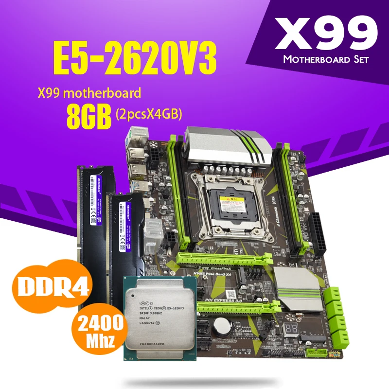atermiter X99 D4 motherboard combos with Xeon E5 2620 V3 LGA2011 3 CPU 2pcs X 4GB =8GB 2400MHz desktop DDR4 memory|Motherboards| - AliExpress