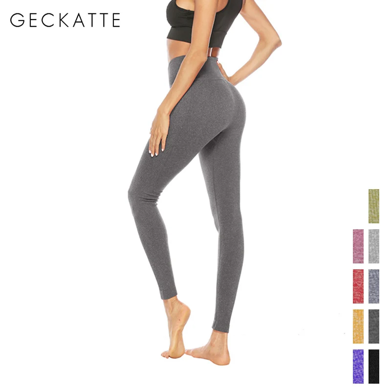 

GECKATTE Grey Seamless Sport Leggings Women for Fitness Workout Pants Elastic Push Up Leggins High Waist Ankle-Length Legging