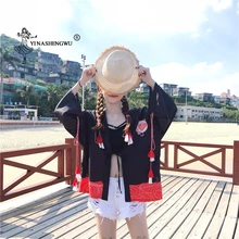 Кимоно кардиган для женщин Harajuku летние пляжные повседневные топы японский Lucky Cat рубашка с принтом юката для женщин азиатское кимоно Косплей Костюм