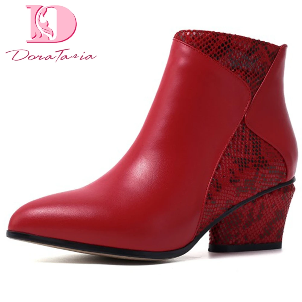 

Doratasia 2020 Fashion New Large Size 43 Genuine Cow Leather Chunky Heels Ankle Boots Woman Shoes Zip Up Shoes Women Boots