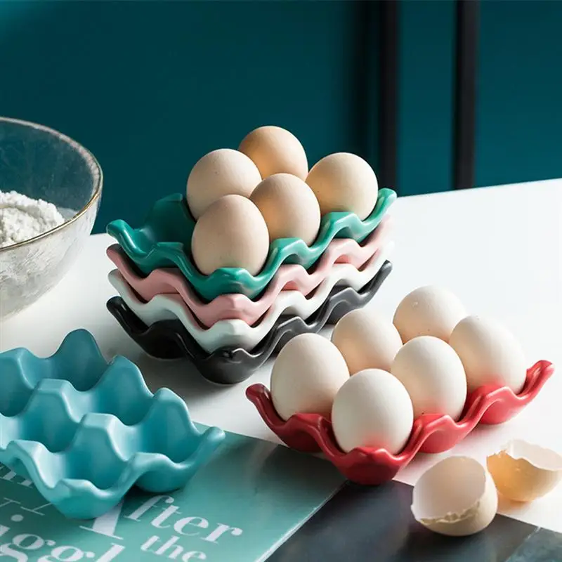 

6 Grids Egg Holder Ceramic Anti-Slip Egg Box Refrigerator Shockproof Egg Storage Box (Sky-Blue Pink White Green Red Black)