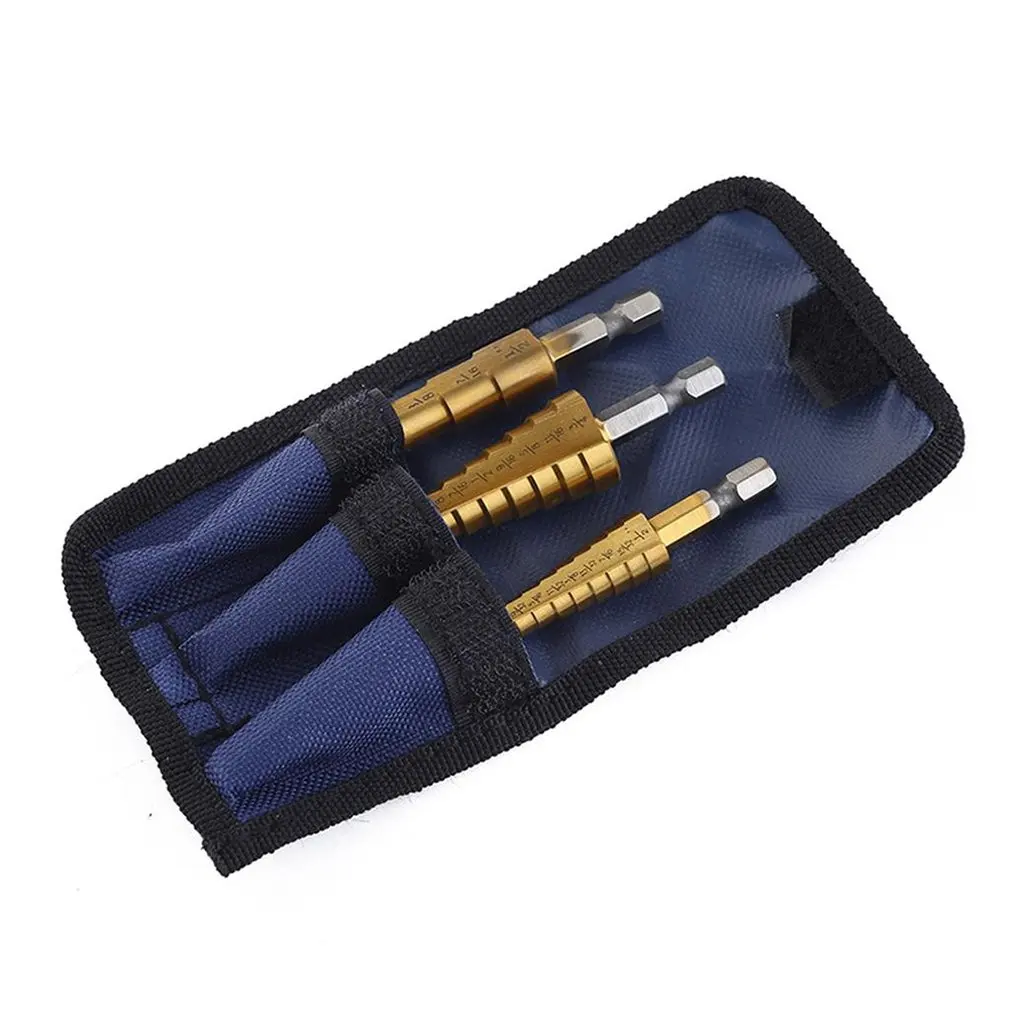 

3Pc set HSS Step Drill Bits Rusee HSS Hex Shank Step Drill Bits 4-12 mm 4-20 mm 4-32 mm Titanium-Nitrated Step Hole Cutter