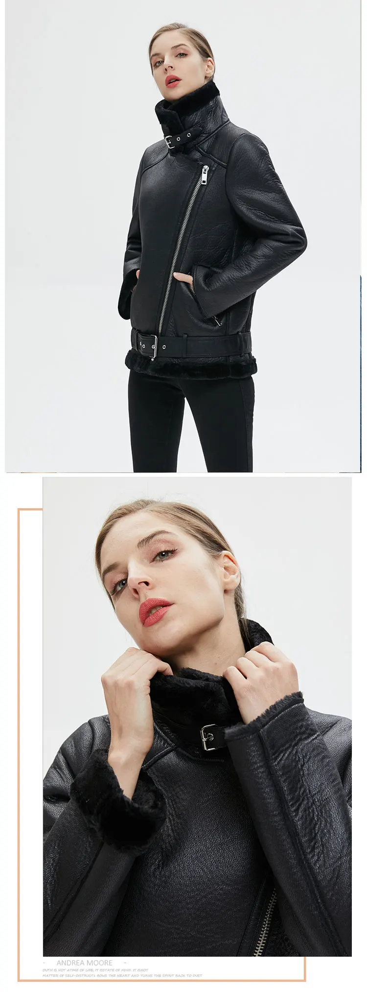 Women's Jacket Loose Pu Leather Winter Coat With Fur Collar Black_voghion.com