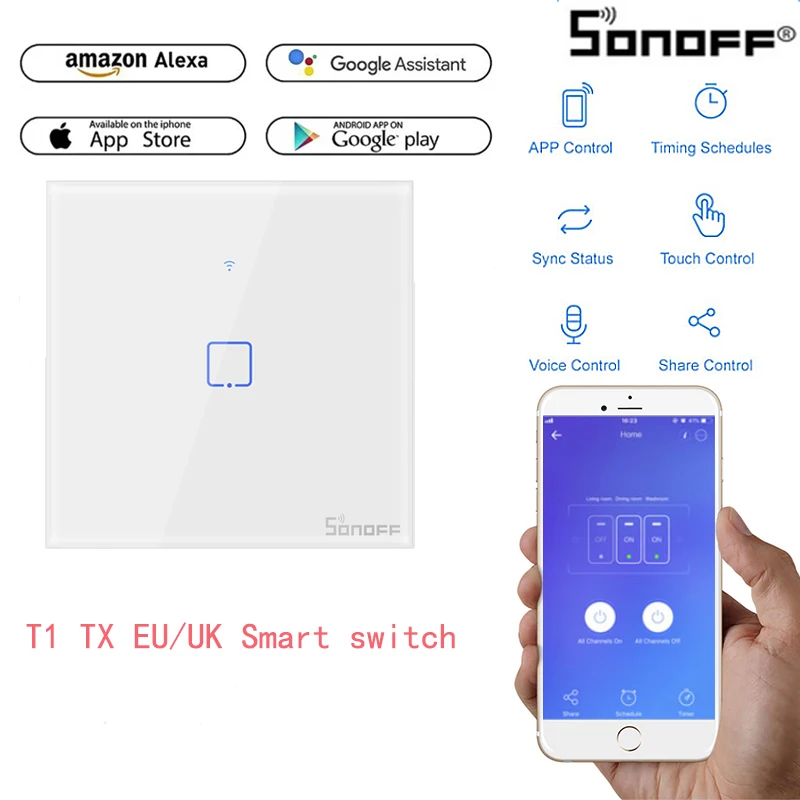 Умные переключатели SONOFF T1 TX с Wi Fi и сенсорным выключателем 1/2/3 gang для Google Home Alexa Smart