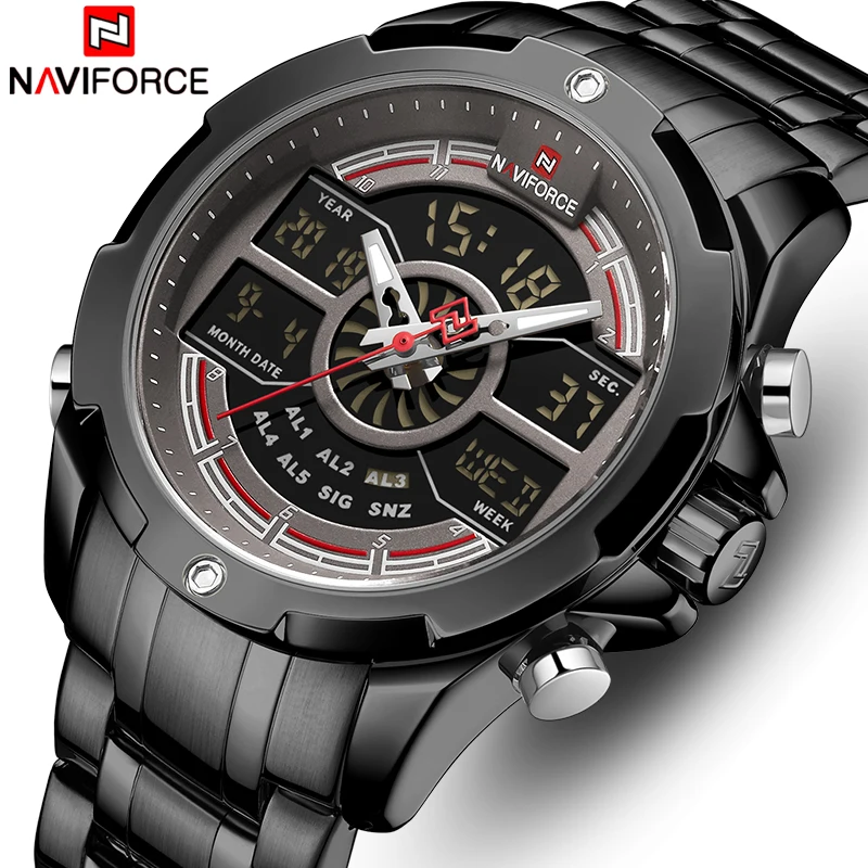 Часы наручные NAVIFORCE Мужские кварцевые с будильником цифровые спортивные