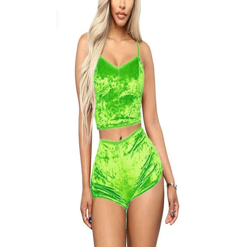 

Женские бархатные пижамные комплекты, однотонные облегающие костюмы на бретельках, укороченные топы, бюстгальтер, трусики, нижнее белье, одежда для сна